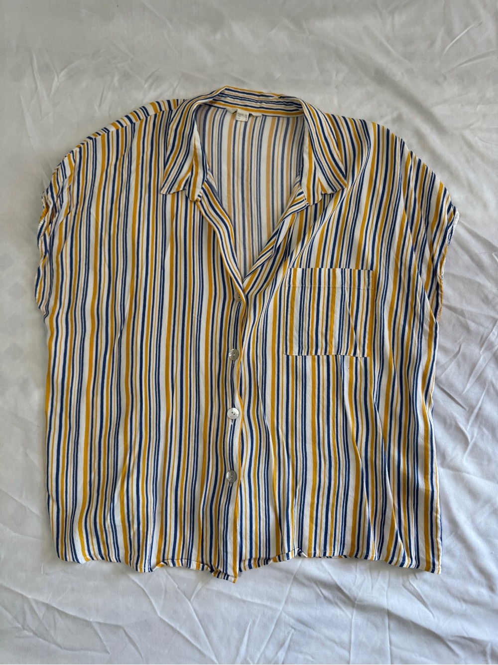 Women’s Short-Sleeve Stripe Button-Down Shirt - Yellow & Blue